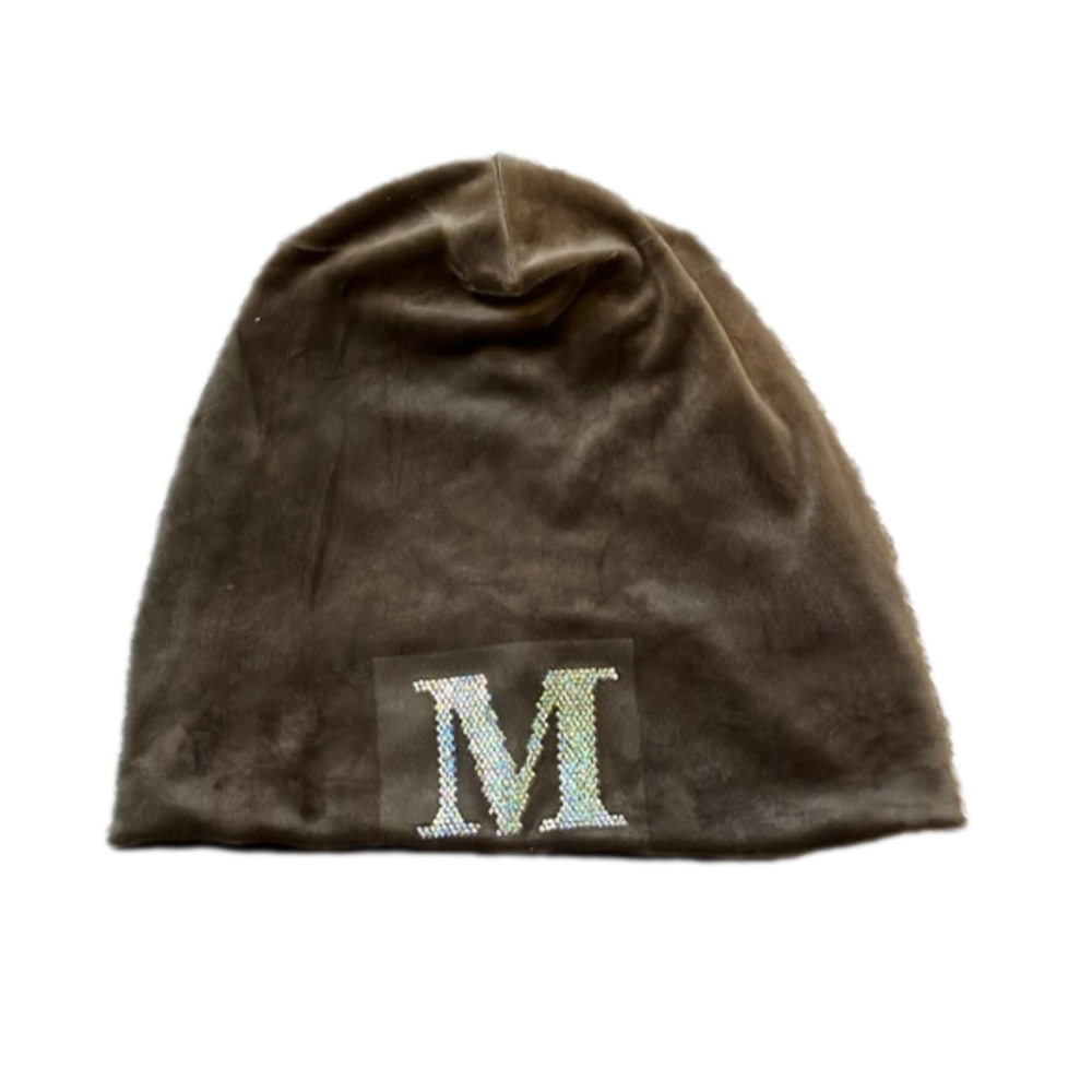 Rhinestone M toque velvet taupe